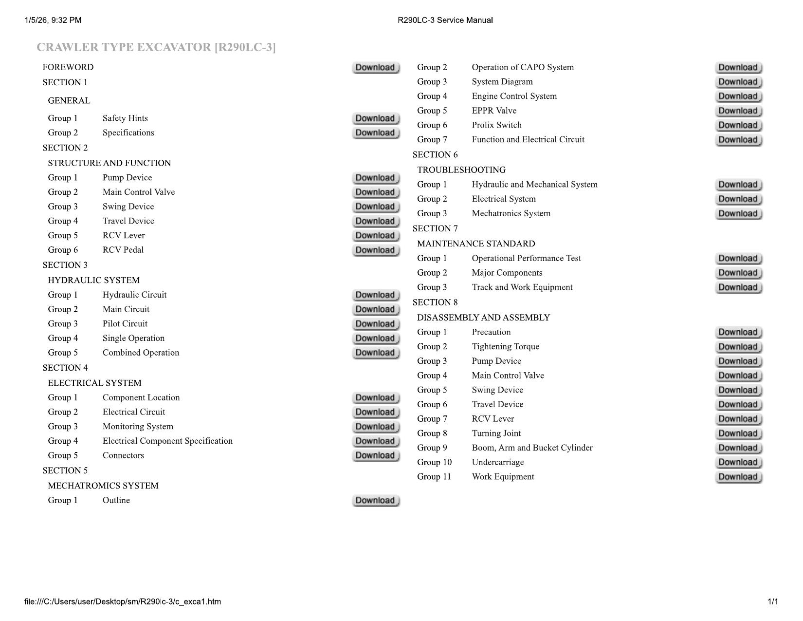 R290LC-3 Service Manual